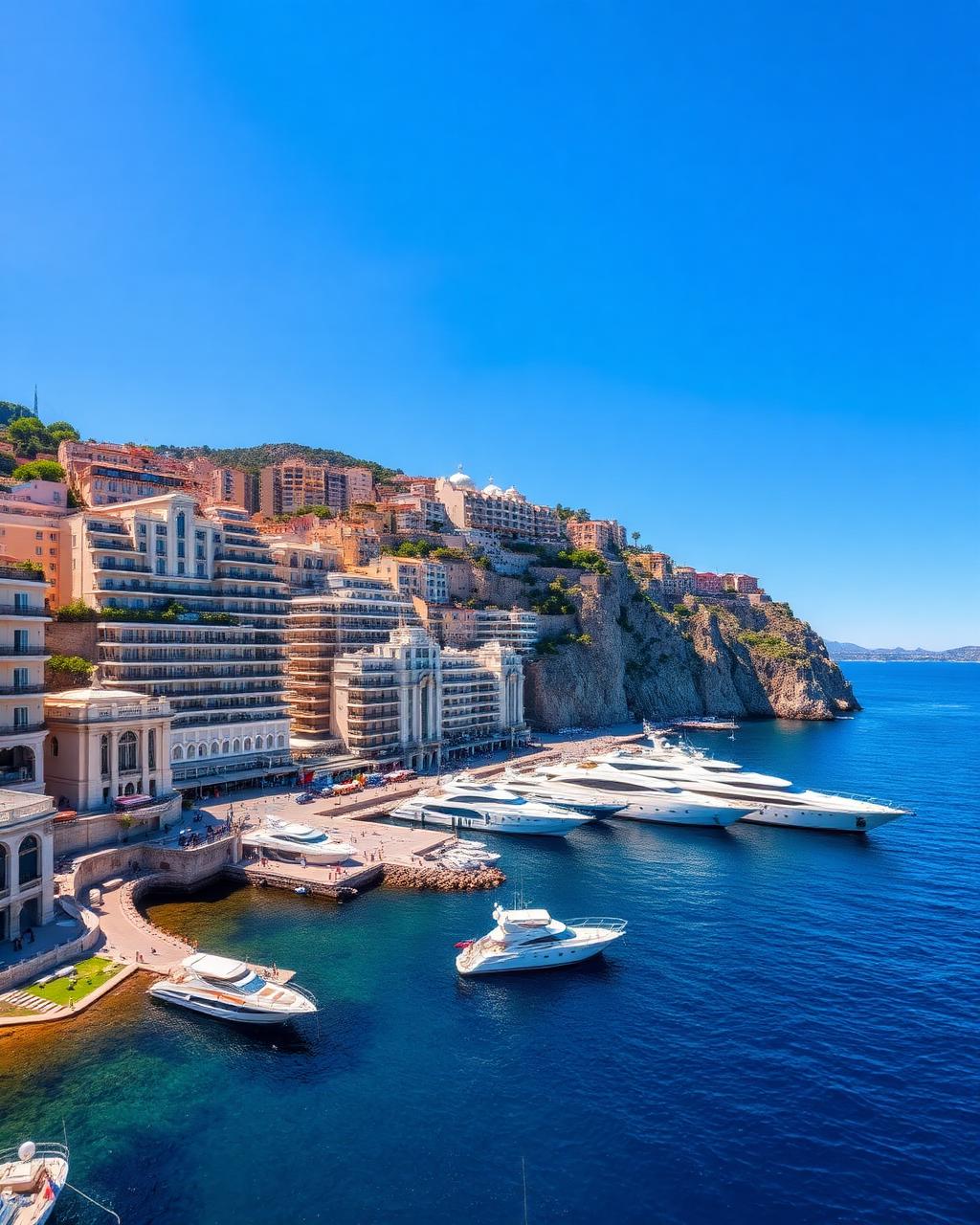 Monaco harbour and yachts under bright Mediterranean sun