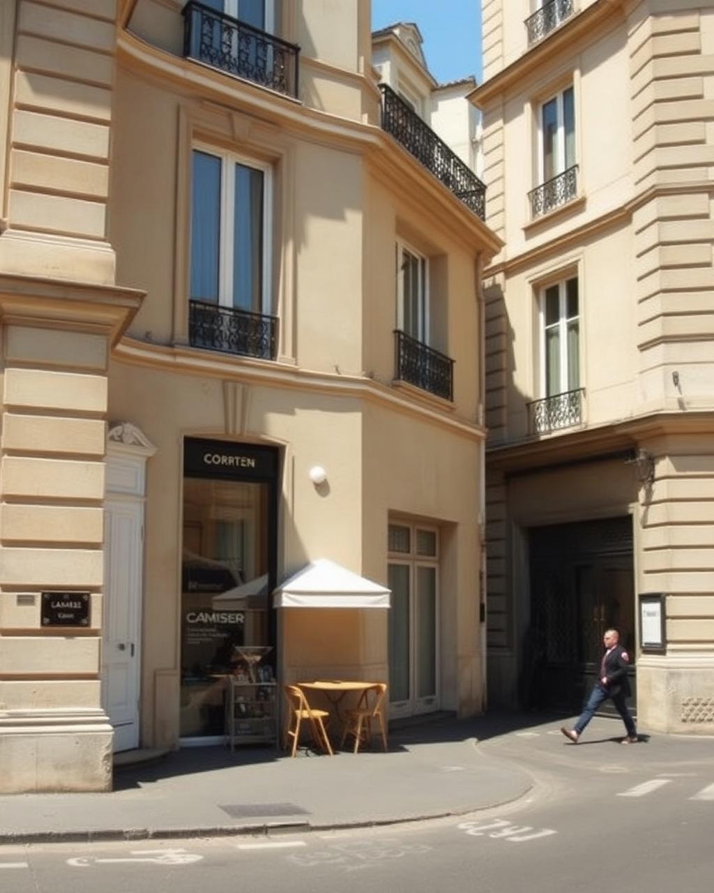 A quiet Haussmann street corner in Paris